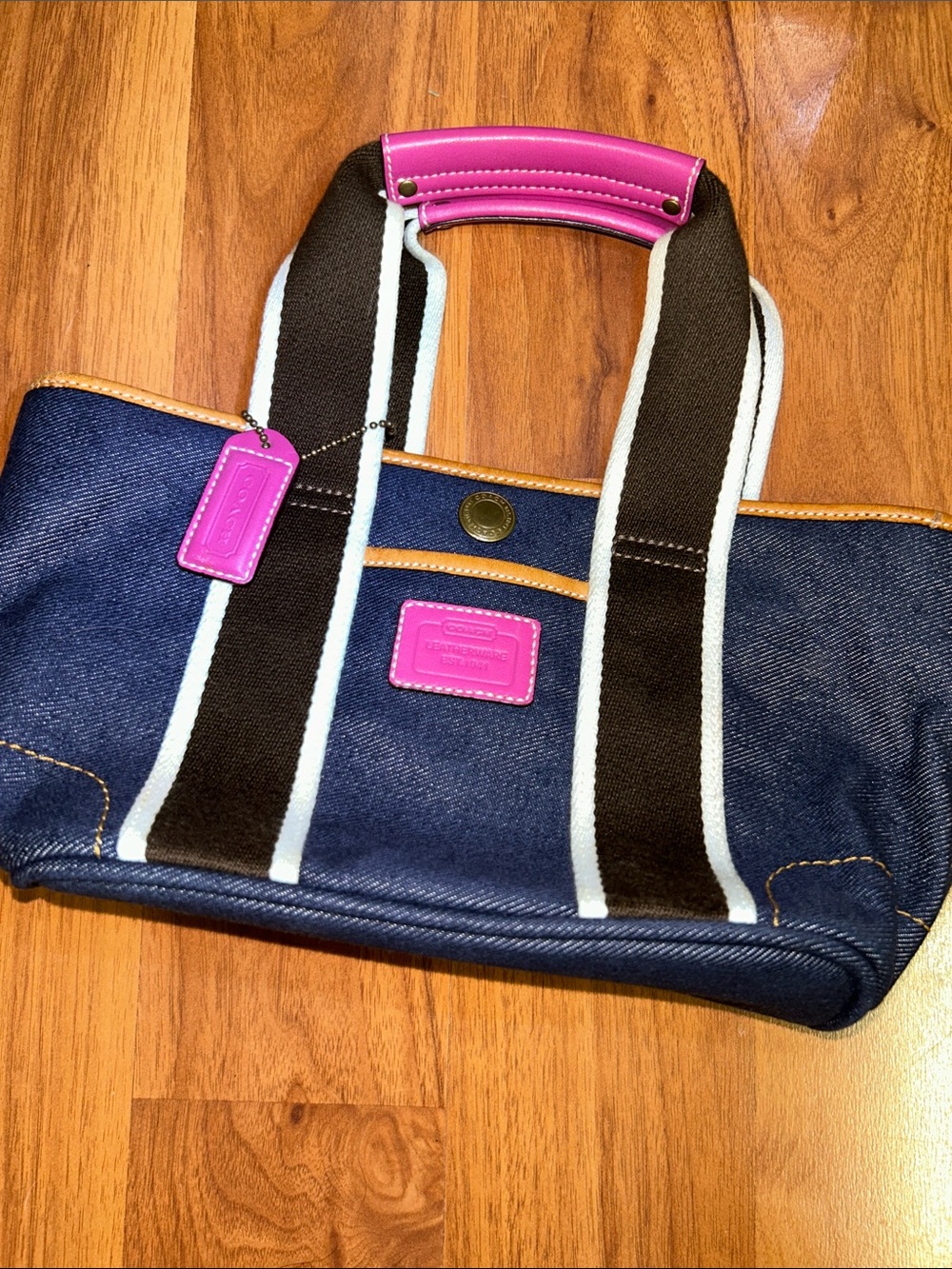Coach Mini Hampton Denim Tote with Pink Accents